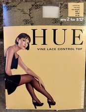 Vintage Hue Vine Lace Control Top Pantyhose, Sz 1 Ivory, Nylon Lycra