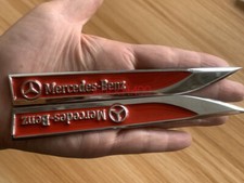 2pcs Red Auto Car Metal Knife Badge Emblem Decal Sticker For Mercedes Benz 2pcs Red Auto Car Metal Knife Badge Emblem Decal Sticker For Mercedes Benz