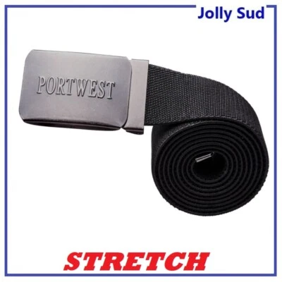 PORTWEST Cintura Uomo da Lavoro Elasticizzata Cinta per Pantaloni in Tela Nera con Fibbia