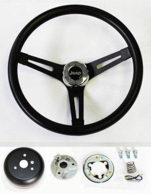 Classic Black Grip on Black Steering Wheel 13 1/2''  fits 76-95 Jeep CJ5 CJ7 YJ 