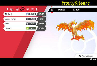 Pokemon Sword and Shield 6IV Shiny Moltres Hidden Ability