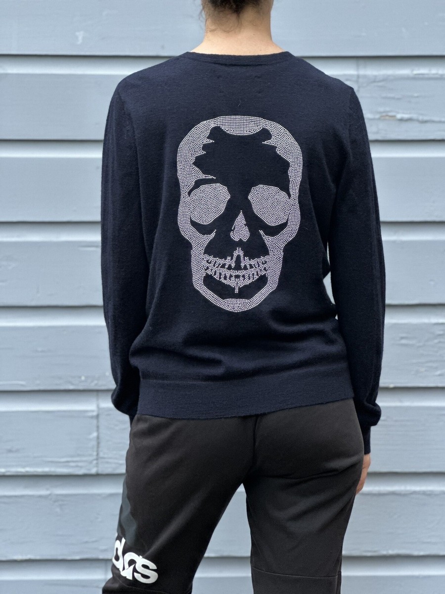 Zadig Voltaire Navy Blue Skull Knit Sweater Merino Wool Silk Blend Medium