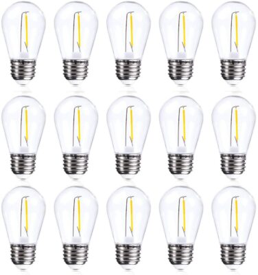15pcs S14 LED 1W Outdoor String Lights Bulbs Shatterproof 2700K Soft White E26