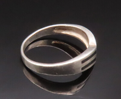 925 Sterling Silver Vintage Enamel Stripes Curved Band Ring Sz 7