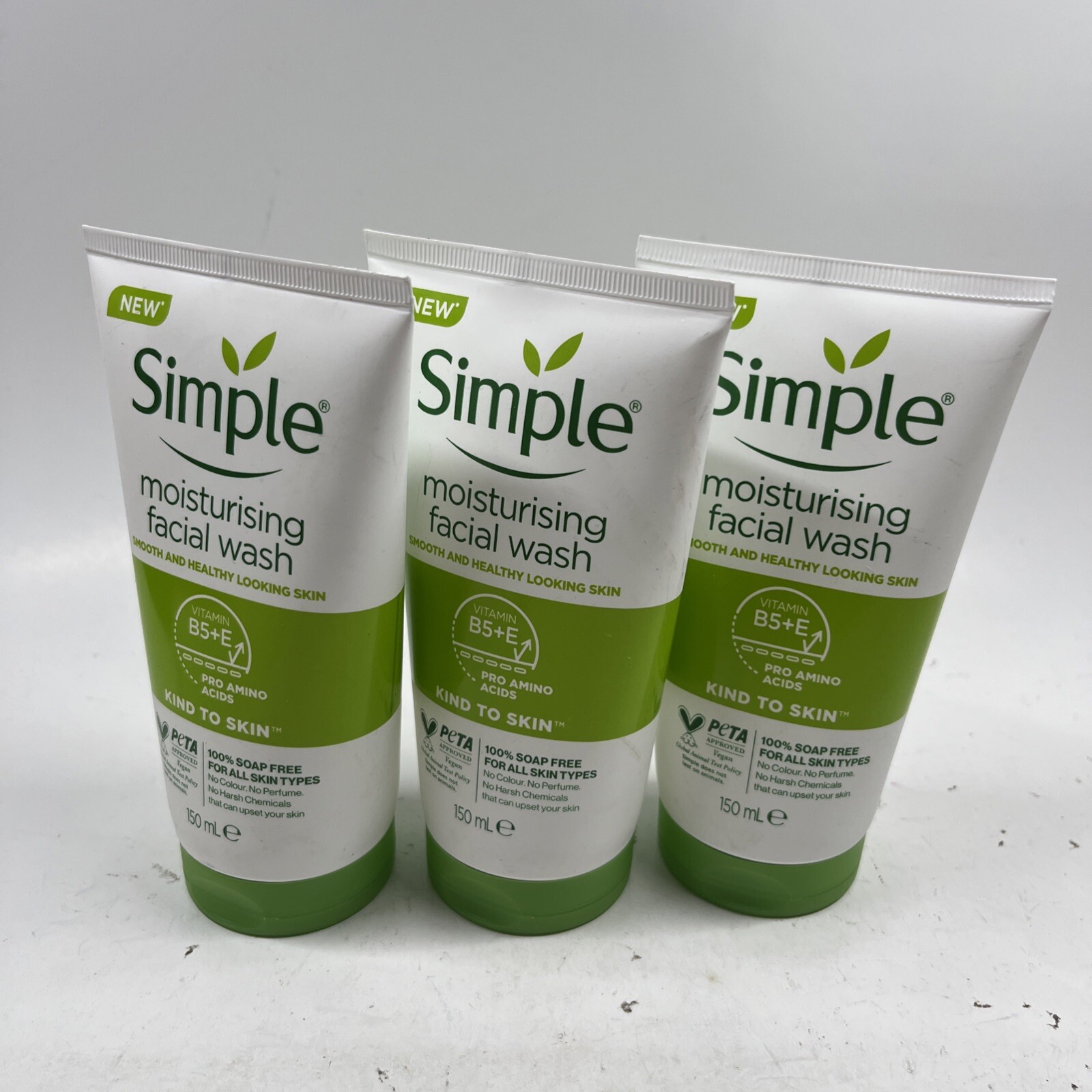 Lot of 3 Simple Kind To Skin Moisturising Facial Wash 5.07oz - New