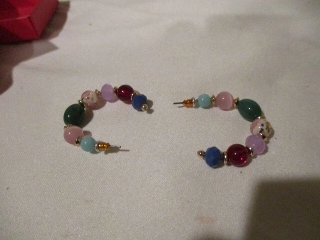AVON Summer Brights Multi Hoop Earrings Multicolored Glass & Acrylic Beads - Image 2 of 4