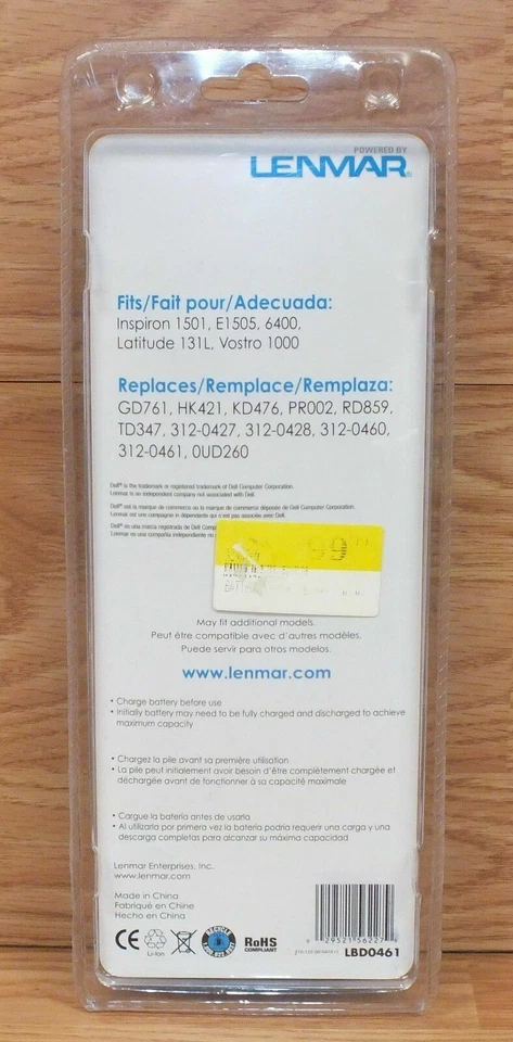 Batería de iones de litio Lenmar 11,1 V genuina (LBD0461) para computadora portátil Dell **LEER**  Foto 2 de 2