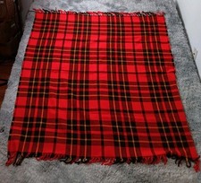 FARIBO Woolen Mill RED YELLOW BLACK TARTAN PLAID BLANKET CASE 52x54 Inches EUC