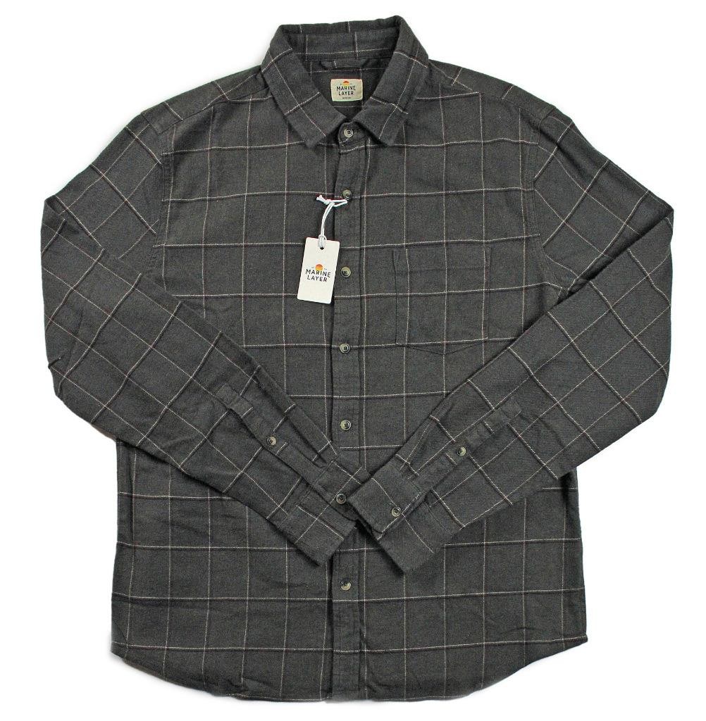Marine Layer Mens Flannel Shirt L Classic Long Sleeve Button Front Stretch Gray