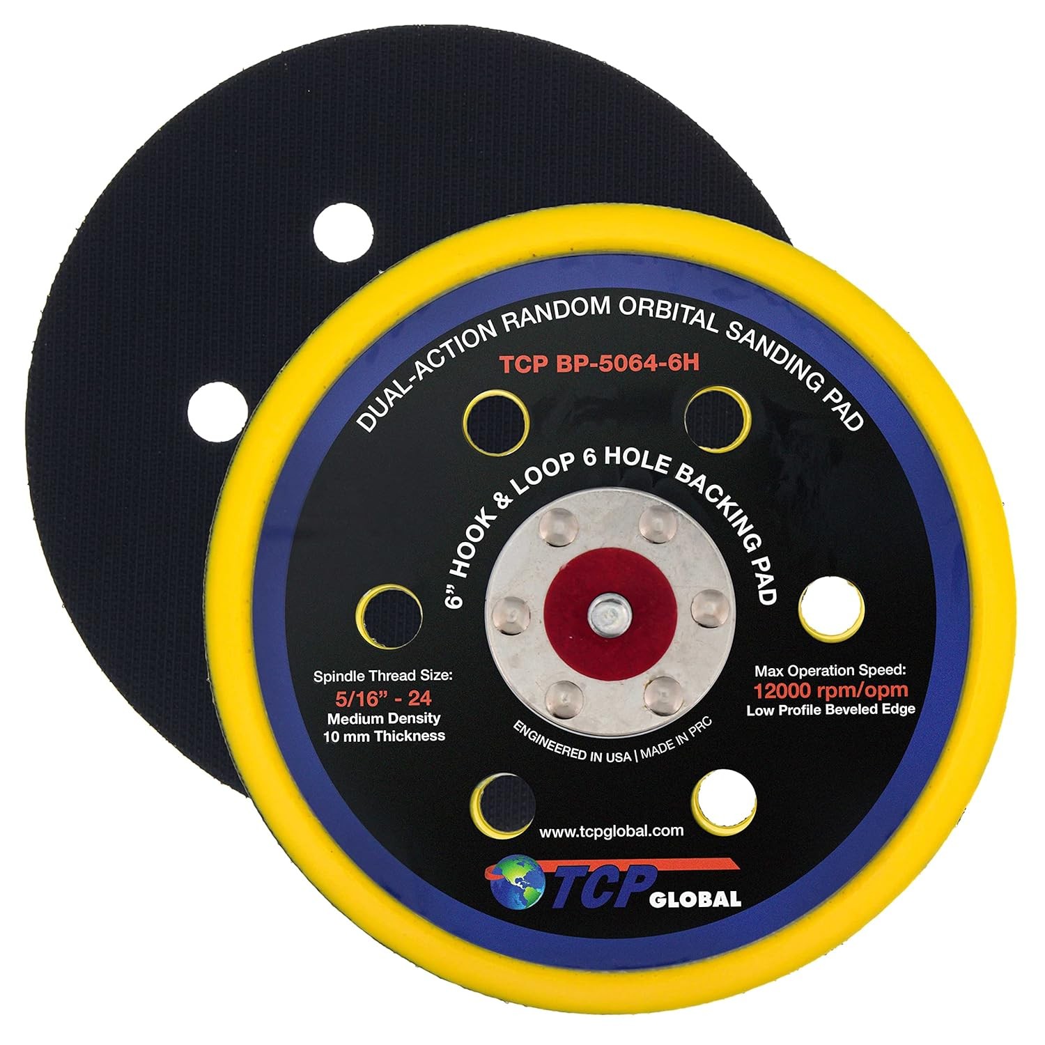TCP Global 6" Hook & Loop DA Sander & Polisher Backing Plate Pad, 6 Hole... 