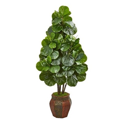 Nearly Natural 5ft Fiddle Leaf Fig Artificial Tree in Decorative Planter