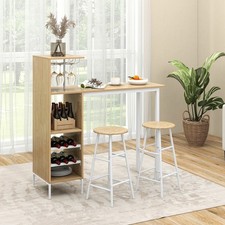 3PCS Industrial Kitchen Dining Set Bar Table & 2 Stool W/ Wine Rack