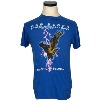 Bob Seger & The Silver Bullet Band 1986 American Storm Tour Tee Large Blue