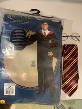 Harry Potter Black Hooded Robe Costume Rubies Adult Med  Eyeglasses and Tie