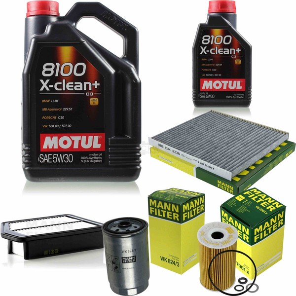 Mann Inspektionspaket 6L Motul 8100 X-Clean+ 5W-30 FüR Hyundai I40 CW 1.7 Crdi-image