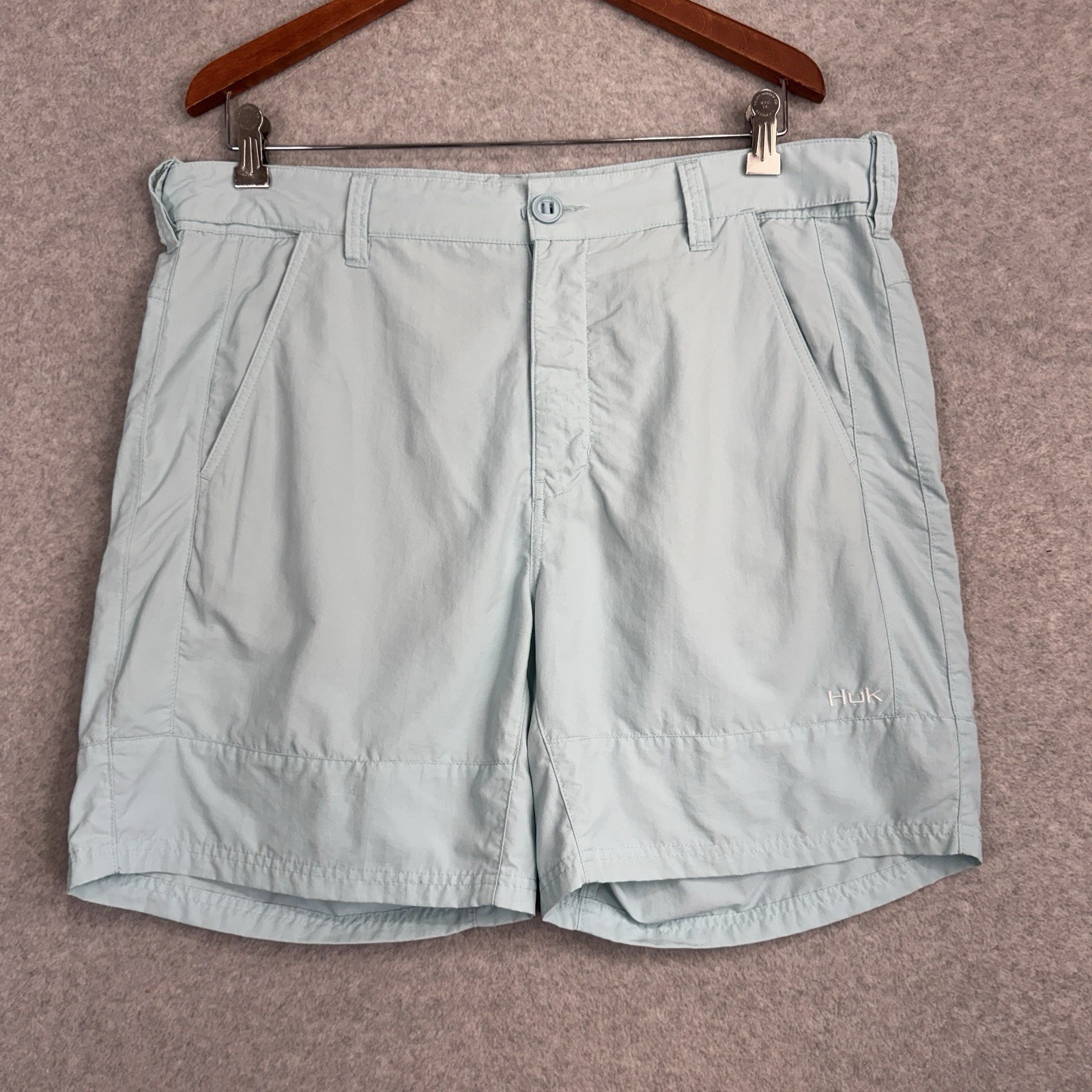 Huk Next Level 7” Fishing Shorts Men XXL Seafoam EUC Angler Offshore Fast Dry