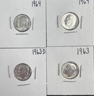 Lot of 4 Silver Roosevelt Dimes 1963 1963-D & 1964 90% Silver Coins