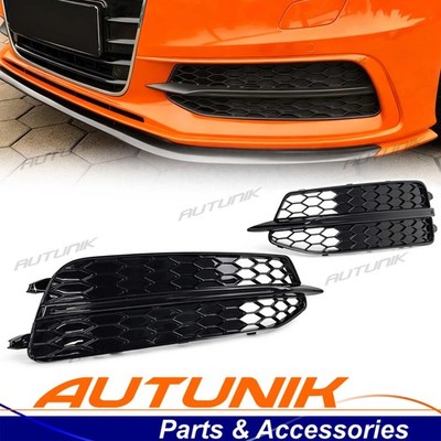 Black Honeycomb Front Bumper Fog Light Grille For 2012-2015 Audi A6 C7 S Line S6