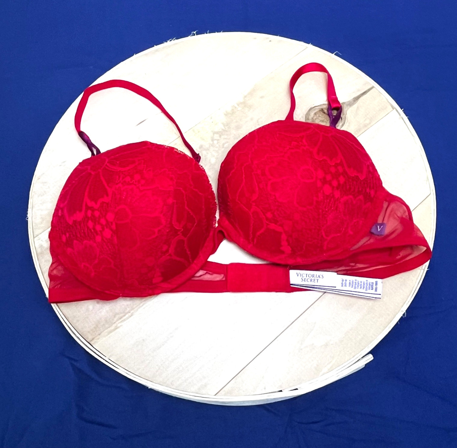 Victoria's Secret Bra 38B Red Lace Bra Adjustable Push-Up Mesh Valentines Sexy