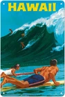 Hawaii Big Wave Surfing Vintage Travel Poster Metal Tin Sign 8 x 12 inch
