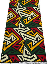 African Wax Print,100 Cotton, Sell by 6 Yards-Green Red yellow Black Cream