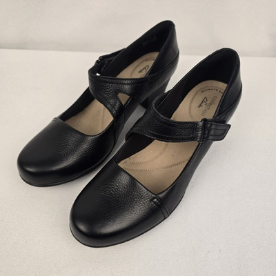 #ad Clarks Womens Shoes Mary Janes 8.5 Black Leather Pump Comfort Preppy Whimsigoth $17.99