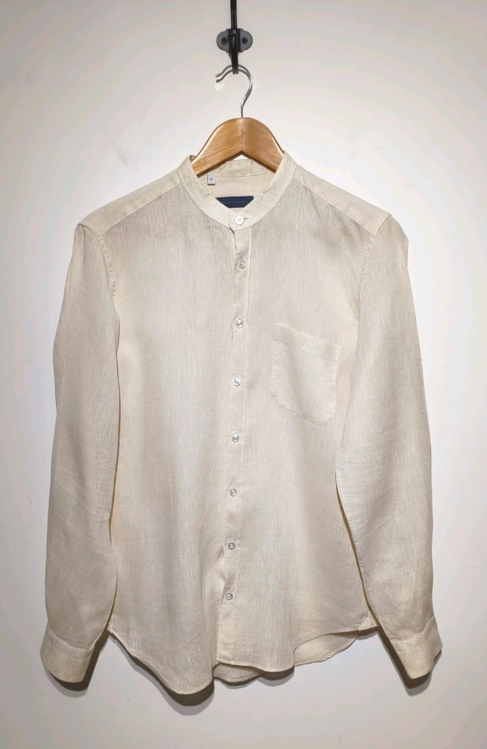 Thom Sweeney Linen Shirt Size S Collarless Long Sleeve Ecru Cream Button Up