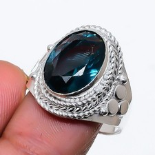 London Blue Topaz Gemstone Handmade 925 Sterling Silver All Size Ring For Gift