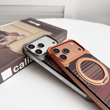 For iPhone15 16 17 Pro Max Magnetic Metal Carbon Fiber Frameless Stand Back Case