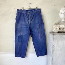 39x38 Vintage French Indigo Work Pants 1940  s Patched Bleu de Travail Trousers