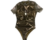 Fashion Nova Seeing Double Mesh Bodysuit - Olive Combo - Size M NWT