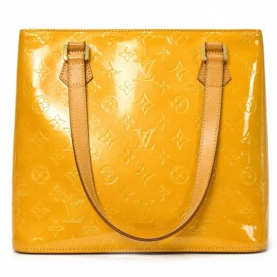 Vintage Louis Vuitton Monogram Vernis Houston Tote Bag Yellow Zip Top Gold w/COA