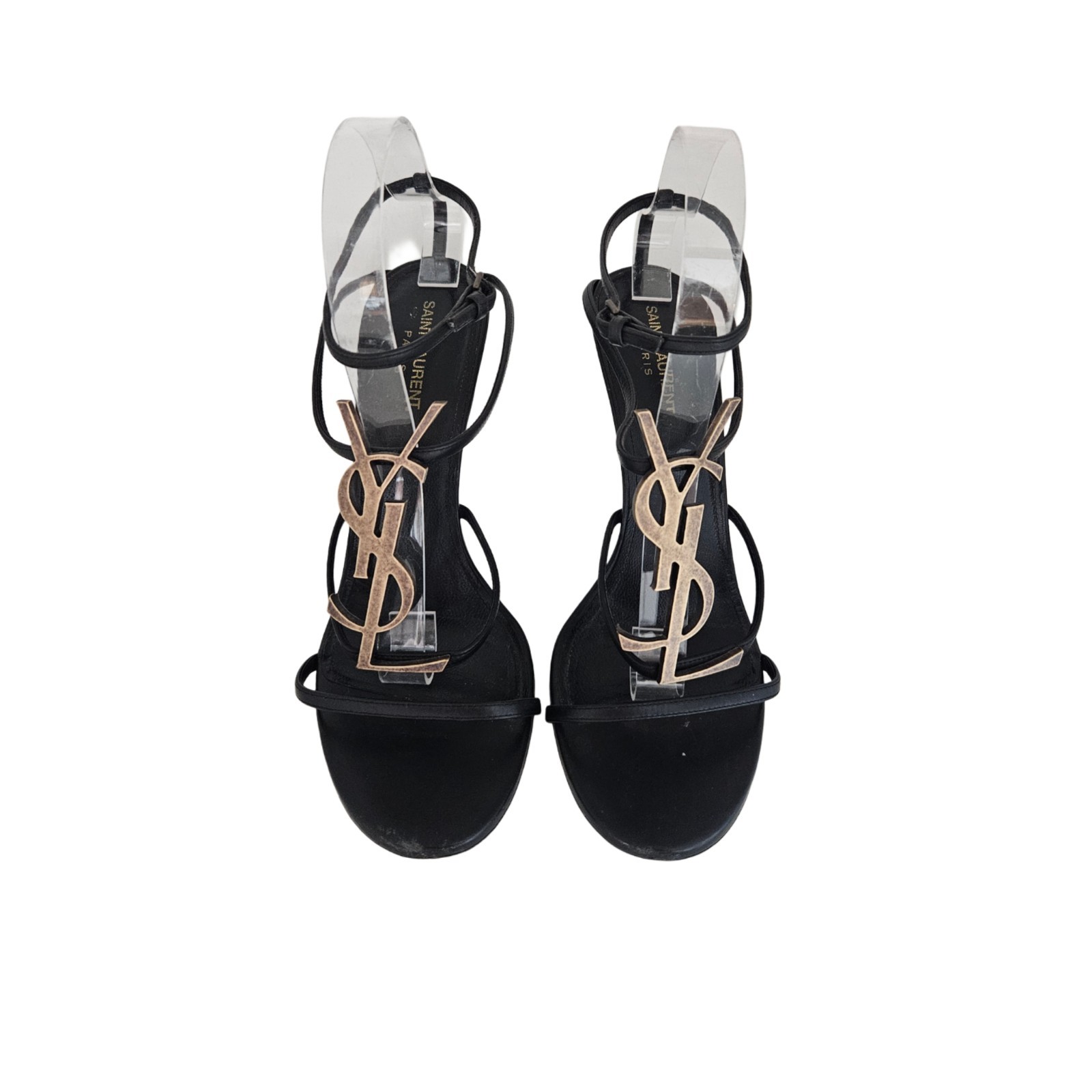 Sandalo Saint Laurent nero con logo Cassandra YSL