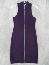 Express Dress Small Striped Zip Front Sleeveless Bodycon Stretch Preppy Nautical