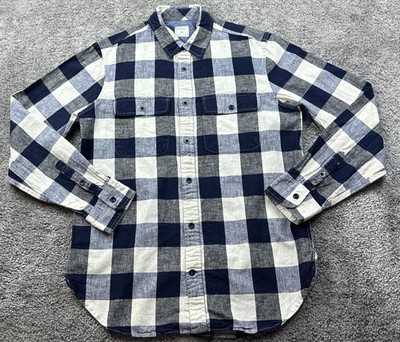 Gap Shirt Mens Medium Blue Buffalo Plaid Linen Long Sleeve Button Front Casual