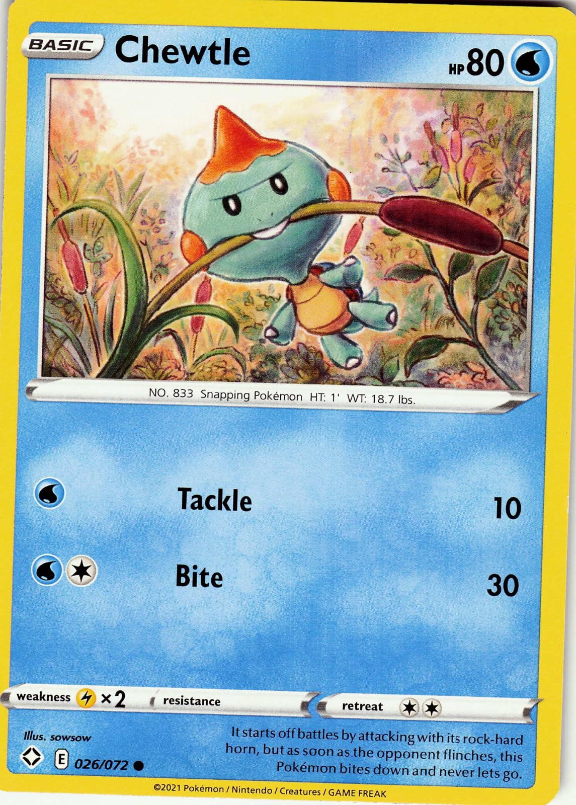 Chewtle 026/072 Common Shining Fates Pokemon NM sowsow 2021