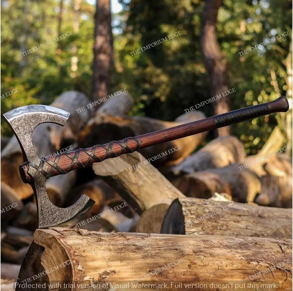Custom Hand Forged Double Headed Viking Axe,Double Blade Axe with leather sheath - Image 2 of 4