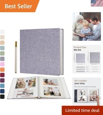 Grey Linen Photo Album - Self-Adhesive Scrapbook for Family Moments  Occasions