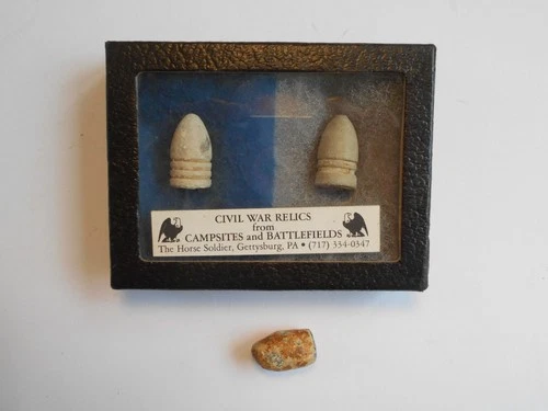 Encased Civil War Bullets & Loose Bullet (Shiloh) Relics Glass Case