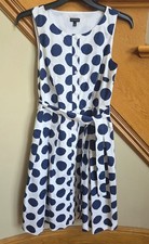 Talbots Blue White Polka Dot Cotton Shirtdress Sleeveless Midi Tie Waist Size 4