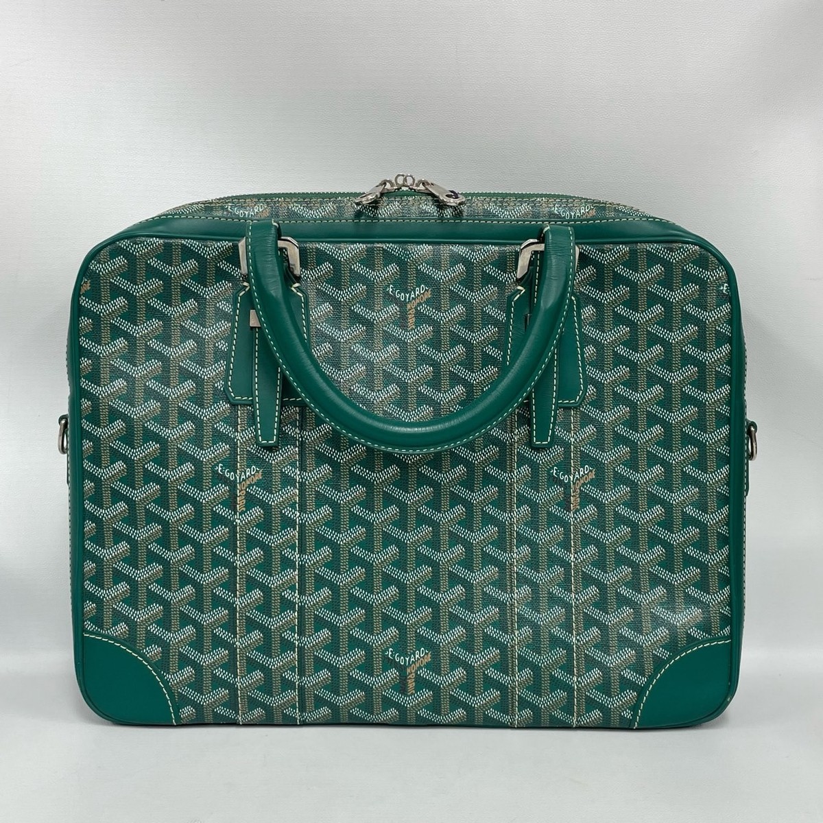 Goyard Green Canvas Small Business Briefcase Top Handle Bag For