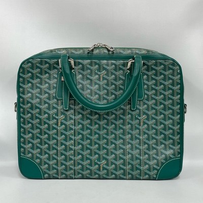 Goyard Green Canvas Small Business Briefcase Top Handle Bag For