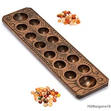 Yellow Mountain Imports Mancala Set with 17.3-Inch Solid Woo