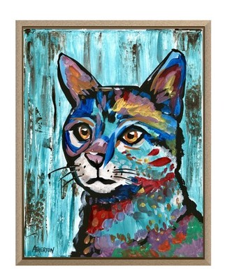 Atherton 11x14 Original Abstract Pet Acrylic Painting ''Cyan Cat'' hand signed