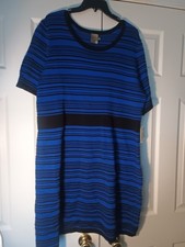 Taylor Woman Stripe Blue & Black Dress With Short Sleeves Size 2X