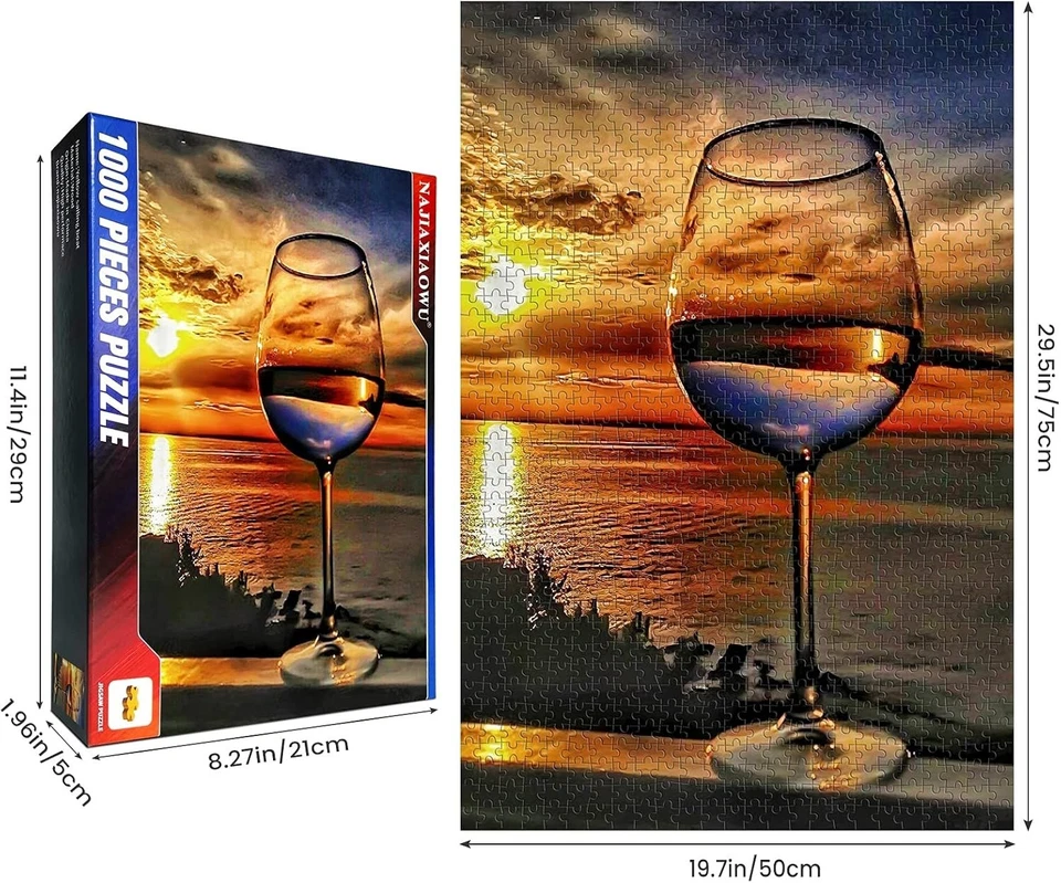 Adult Wooden Puzzle 500 Pieces Sunset Sea Wine Glass Wall Art Home Decor - Image 4 of 4
