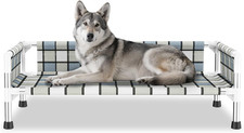 Elevated Raised Outdoor Dog Bed - Cooling Washable Dog Cot with Guardrail