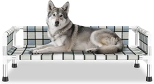 Elevated Raised Outdoor Dog Bed - Cooling Washable Dog Cot with Guardrail