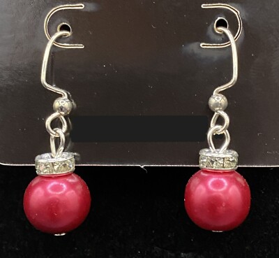 Handmade Ornament Red Faux Pearl & Crystal Rondelle Earrings by Neanie-Bot