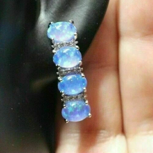 3.5 Ct Oval Cut Fire Opal & Diamond Hoop Women's Earring's 14K White Gold Finish Foto 3 de 4